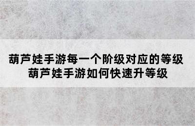 葫芦娃手游每一个阶级对应的等级 葫芦娃手游如何快速升等级